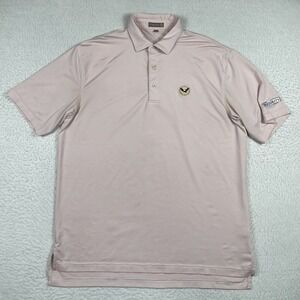 Peter Millar Polo Shirt Mens Large Pink Striped RTJ Robert‎ Trent Jones Golfer